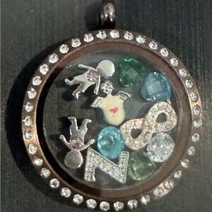 Oragami Owl Bronze Locket with Charms Pendant